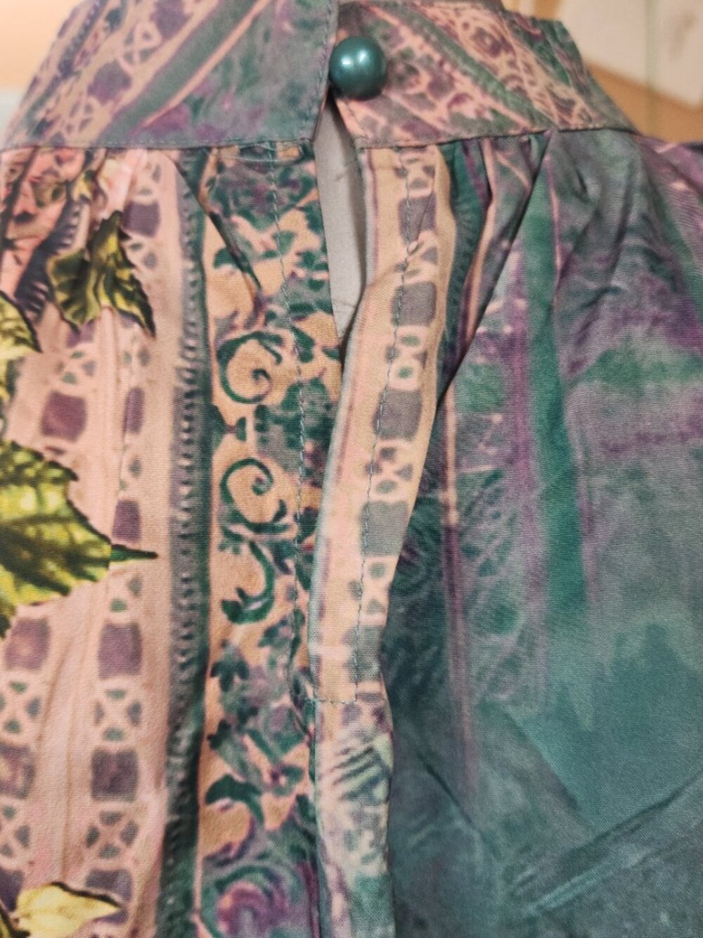 Romantic Botanical Print Kaftan Tunic Boho Baroque Floral Teal Mini Dress M - Picture 10 of 15